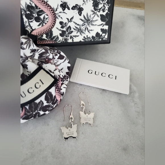 NEW Designer Gucci Sterling Silver Butterfly 🦋 Drop Earrings Women's Jewelry - Picture 1 of 9